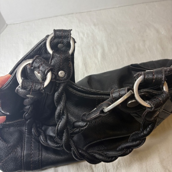 Vtg Relic by Fossil Leather Hobo Braided Shoulder Strap Slouchy Black Purse Boho - Picture 15 of 16